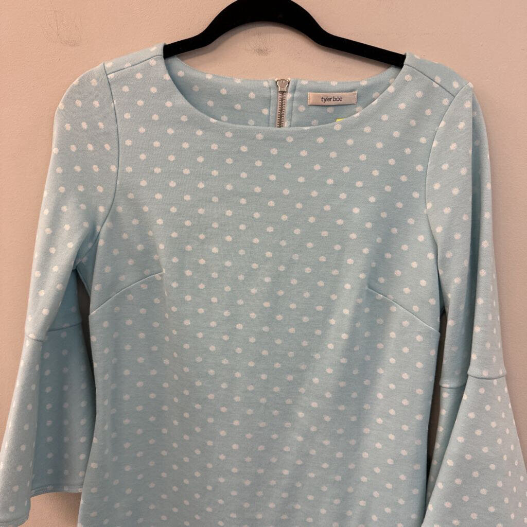 Tyler Boe Blue/ White Polka Dot Bell Sleeve Dress Small
