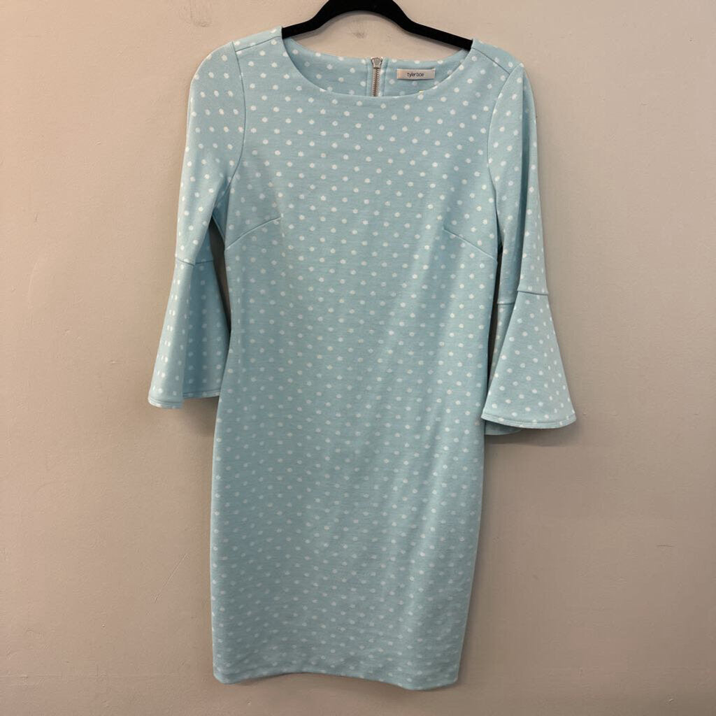 Tyler Boe Blue/ White Polka Dot Bell Sleeve Dress Small