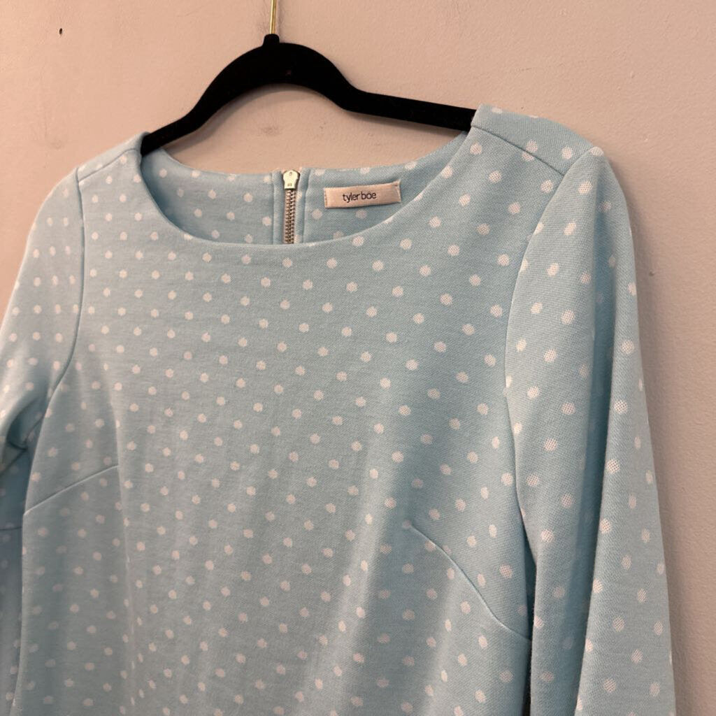 Tyler Boe Blue/ White Polka Dot Bell Sleeve Dress Small