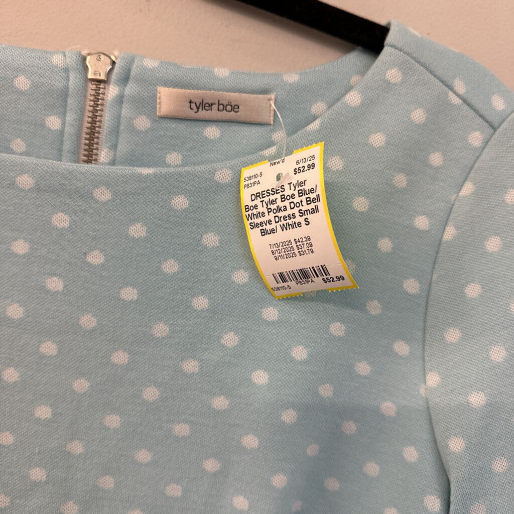 Tyler Boe Blue/ White Polka Dot Bell Sleeve Dress Small