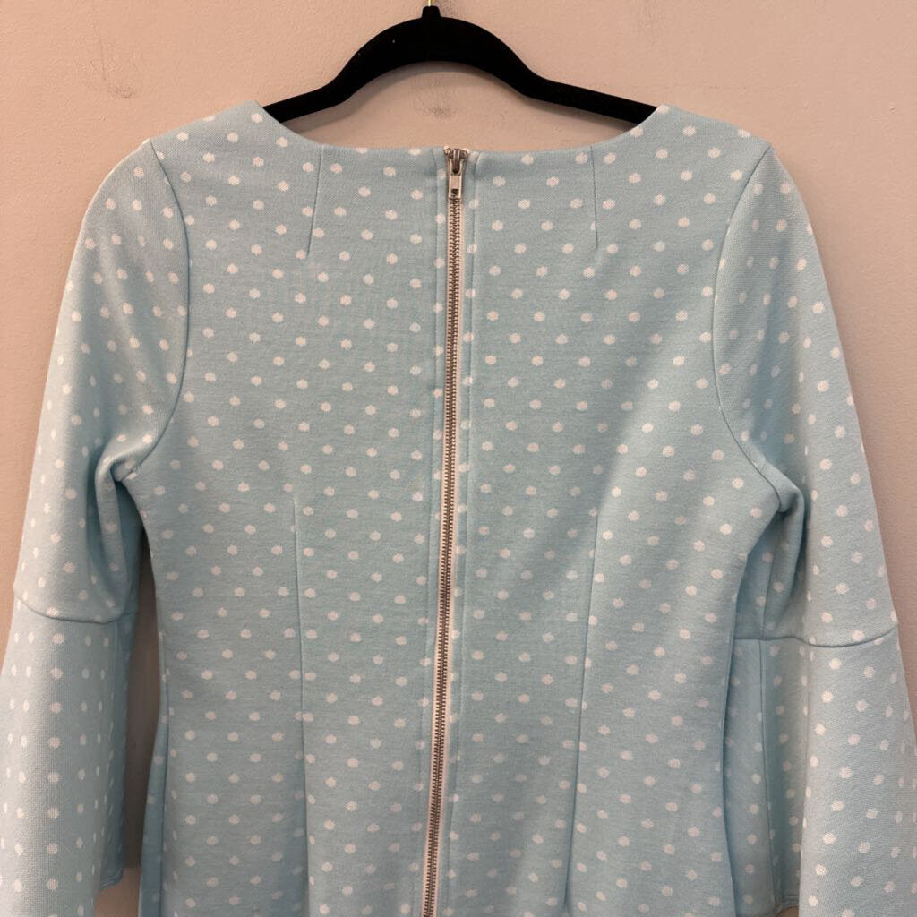 Tyler Boe Blue/ White Polka Dot Bell Sleeve Dress Small
