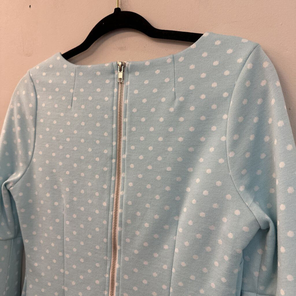 Tyler Boe Blue/ White Polka Dot Bell Sleeve Dress Small