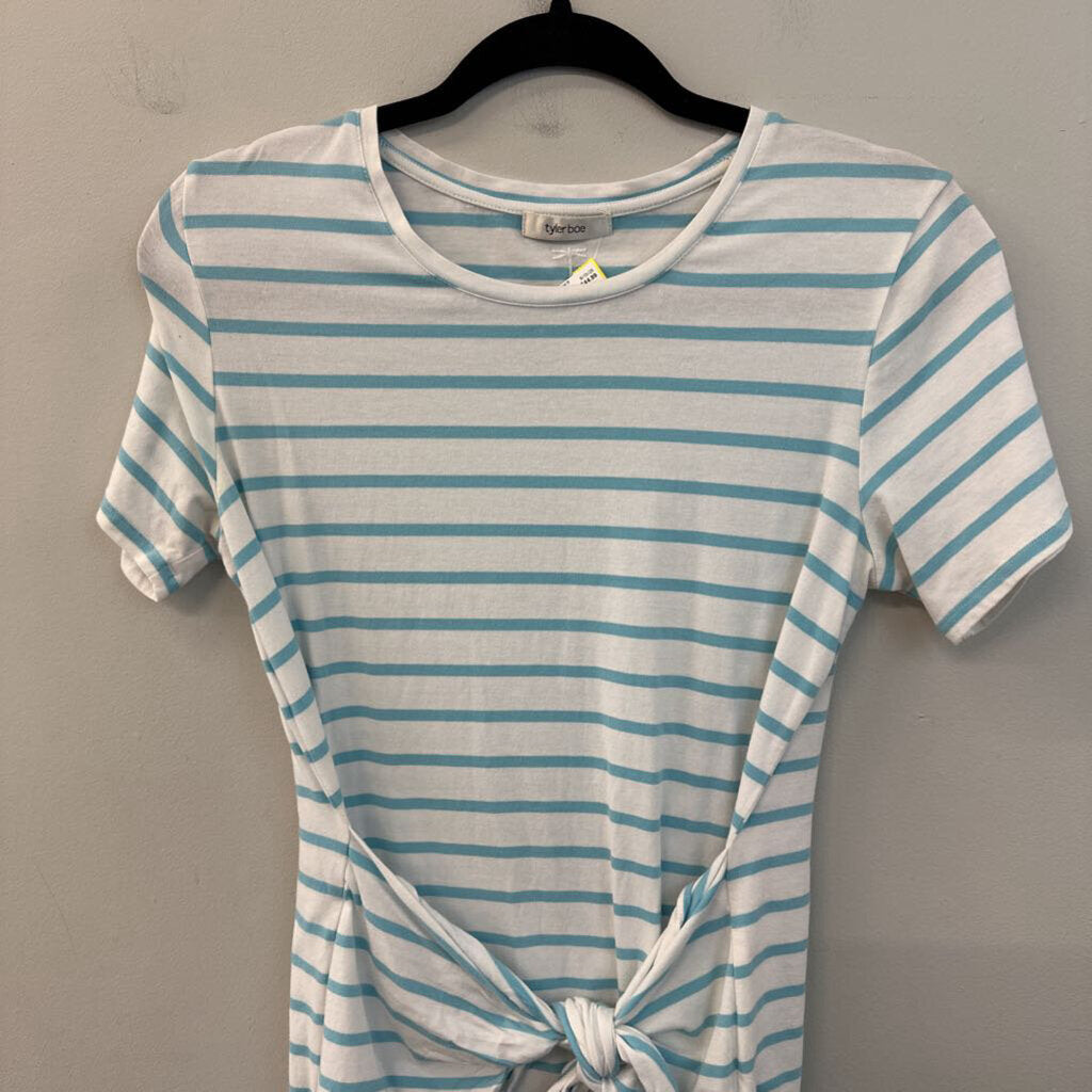 Tyler Boe White/ Blue Striped Short Sleeve Dress Small