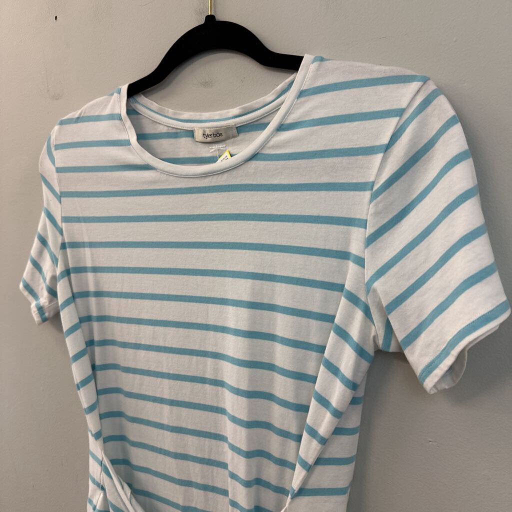 Tyler Boe White/ Blue Striped Short Sleeve Dress Small