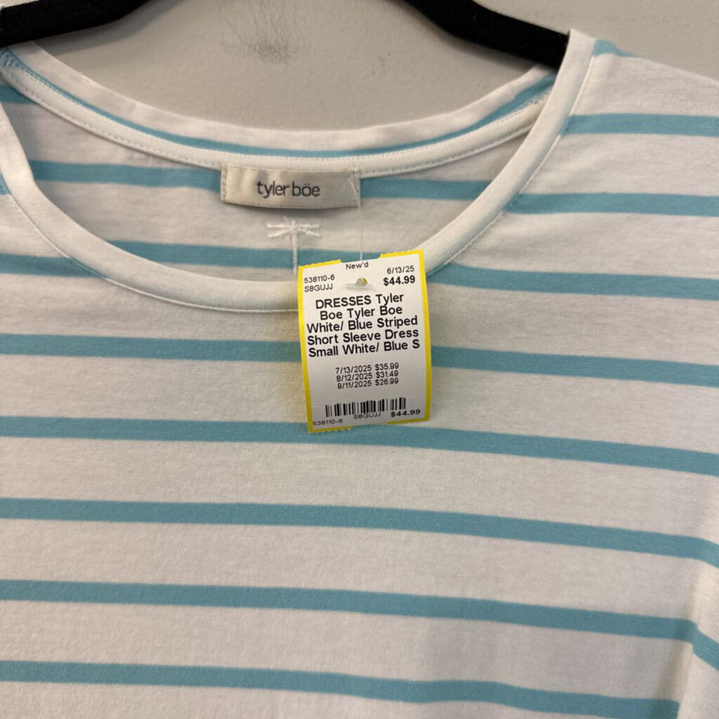 Tyler Boe White/ Blue Striped Short Sleeve Dress Small