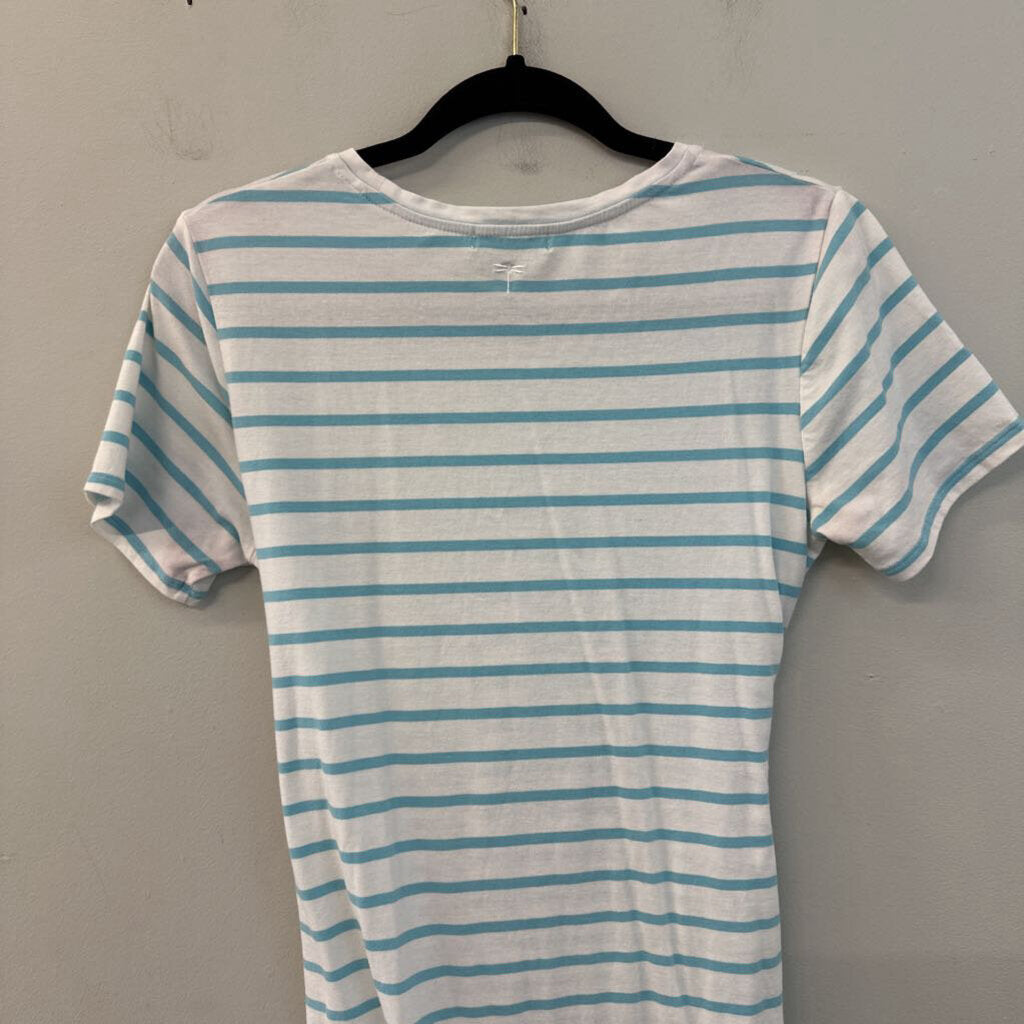 Tyler Boe White/ Blue Striped Short Sleeve Dress Small
