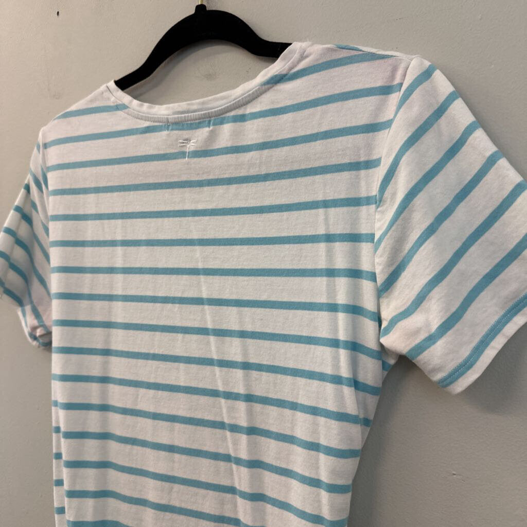 Tyler Boe White/ Blue Striped Short Sleeve Dress Small