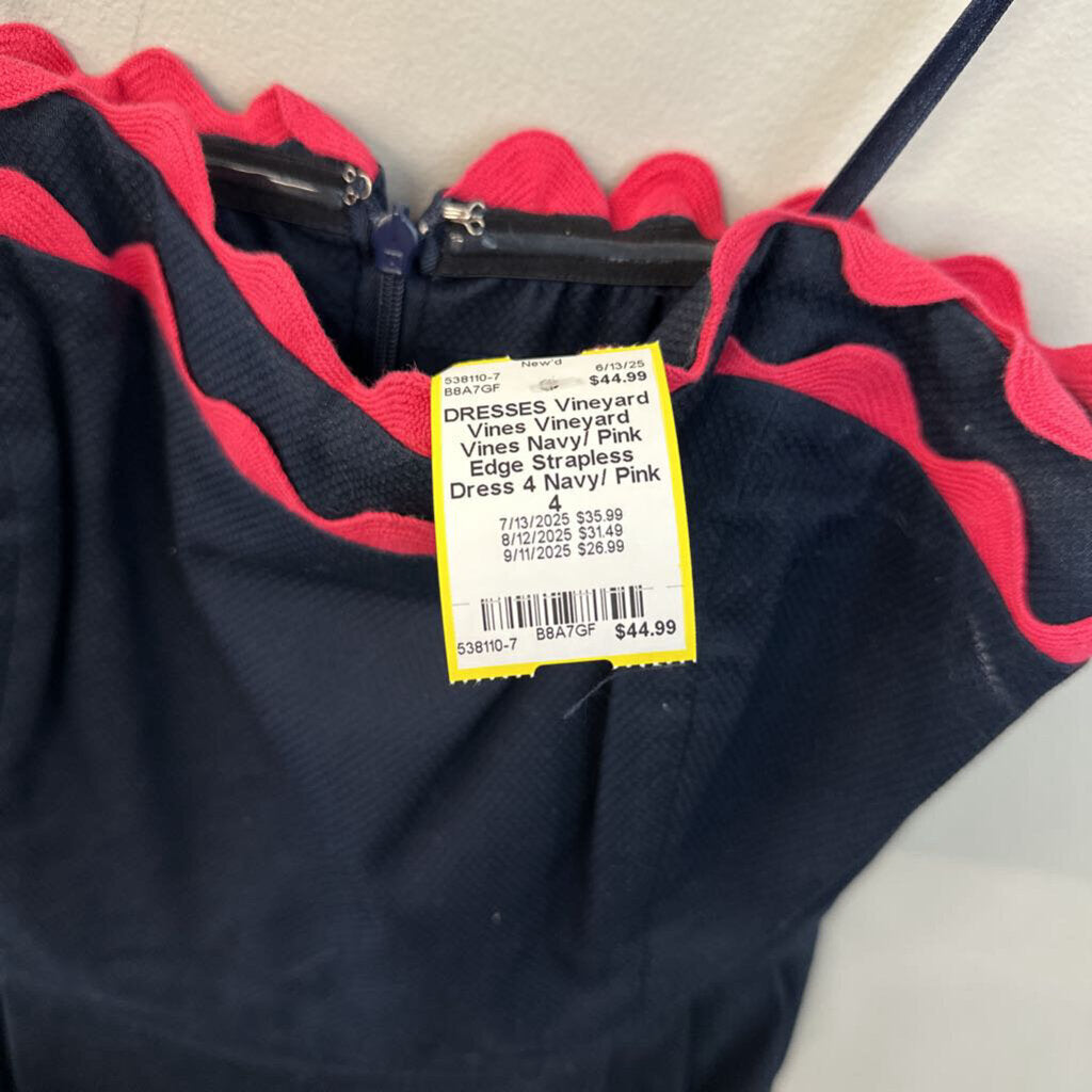 Vineyard Vines Navy/ Pink Edge Strapless Dress 4