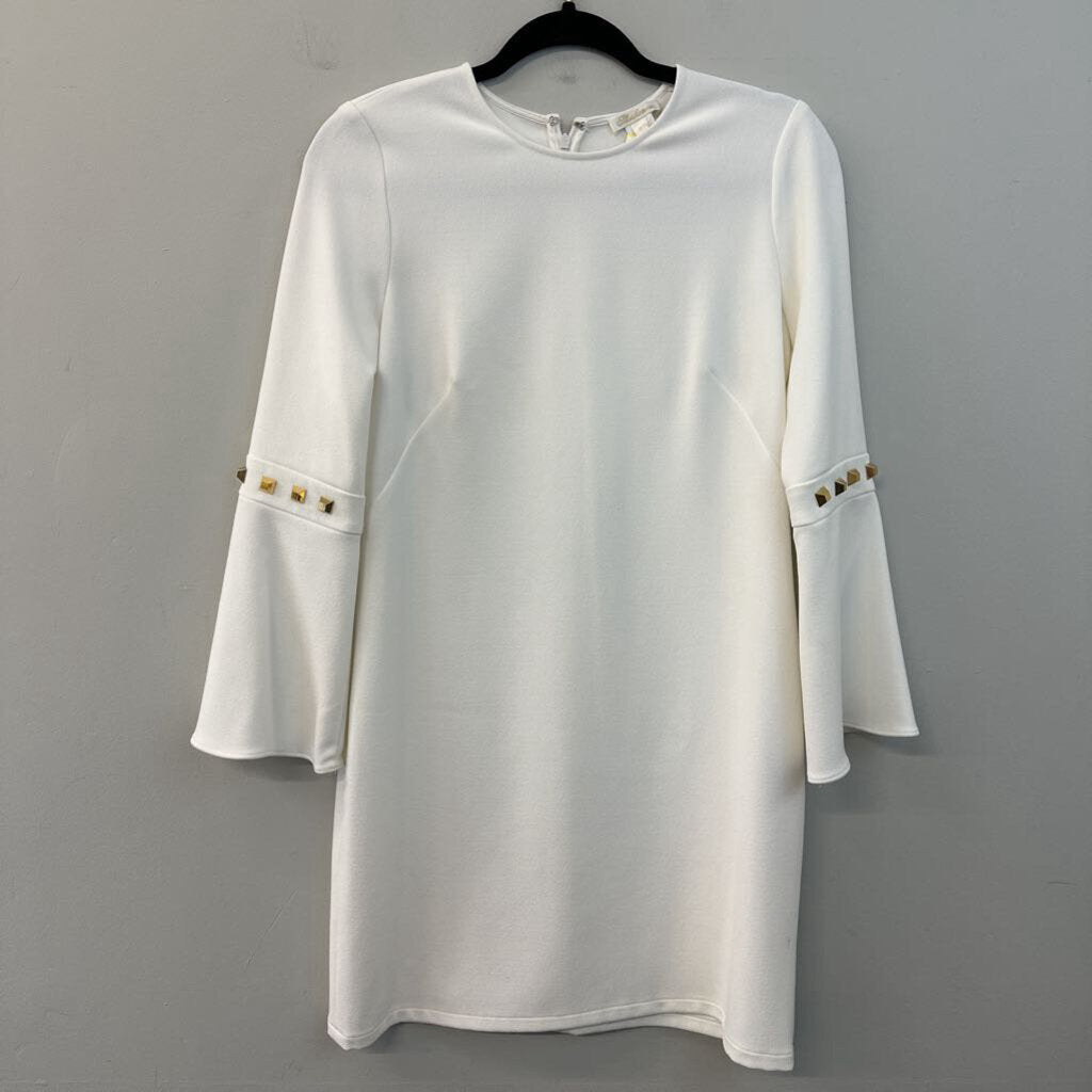 Shoshanna White/ Gold Stud Long Sleeve Shift Dress 2
