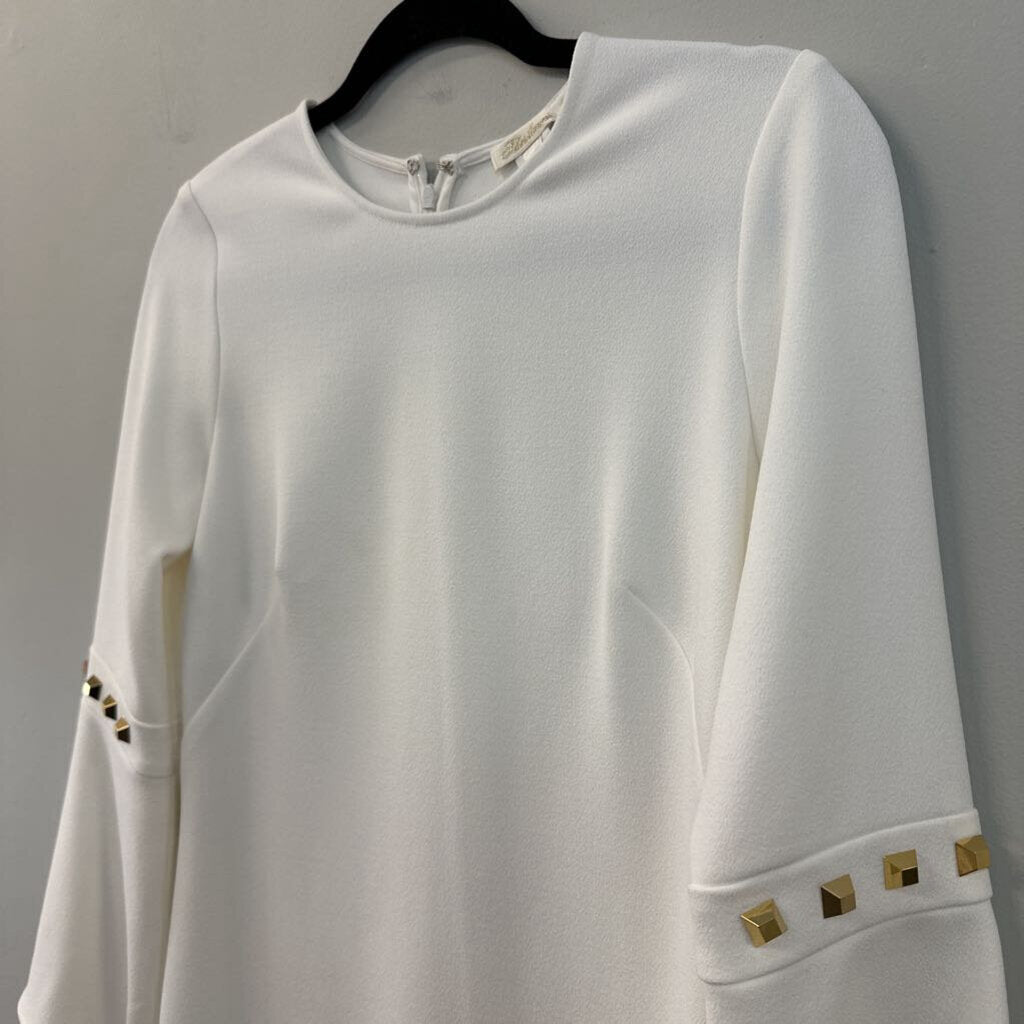 Shoshanna White/ Gold Stud Long Sleeve Shift Dress 2