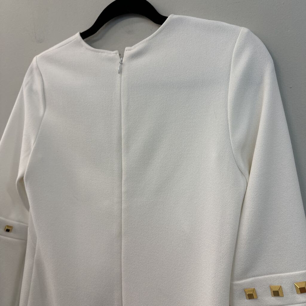 Shoshanna White/ Gold Stud Long Sleeve Shift Dress 2