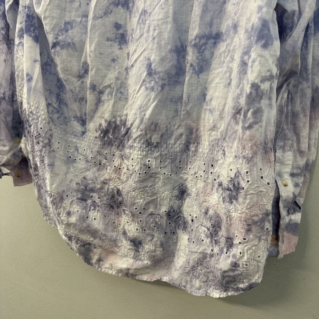 Pilcro White/ Blue Tie Dye Long Sleeve Button Down Top Medium Anthropologie