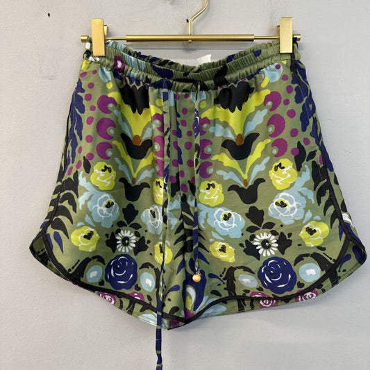Zara Green/ Multi Print Silky Pull On Shorts Extra Small