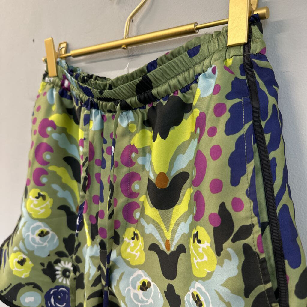 Zara Green/ Multi Print Silky Pull On Shorts Extra Small