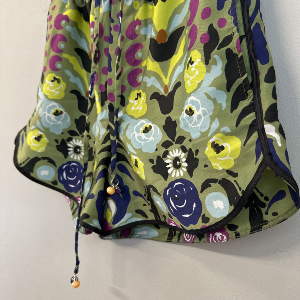 Zara Green/ Multi Print Silky Pull On Shorts Extra Small