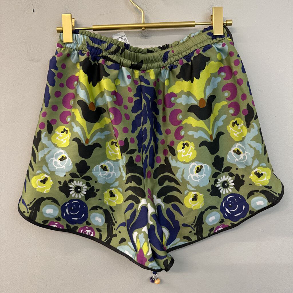 Zara Green/ Multi Print Silky Pull On Shorts Extra Small