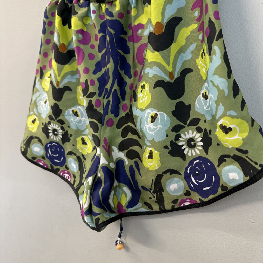 Zara Green/ Multi Print Silky Pull On Shorts Extra Small