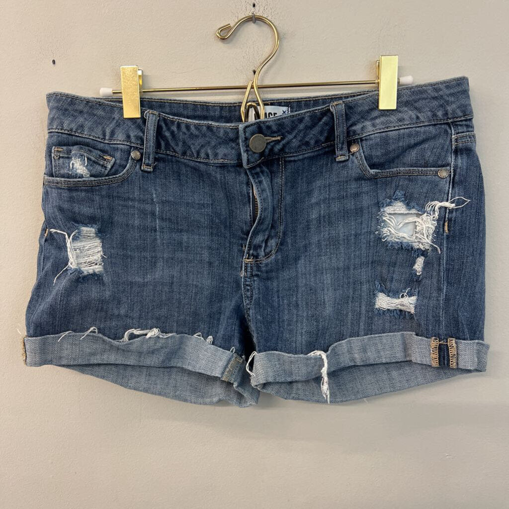Paige Medium Wash Distressed Denim Shorts 28
