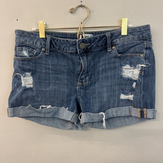 Paige Medium Wash Distressed Denim Shorts 28