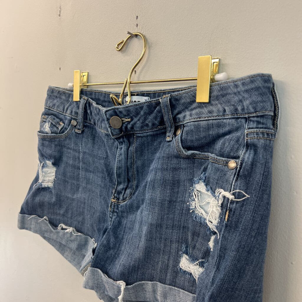 Paige Medium Wash Distressed Denim Shorts 28