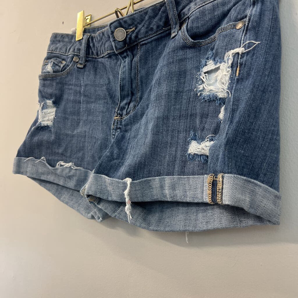 Paige Medium Wash Distressed Denim Shorts 28