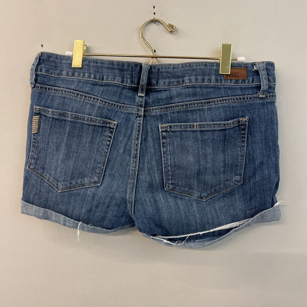 Paige Medium Wash Distressed Denim Shorts 28
