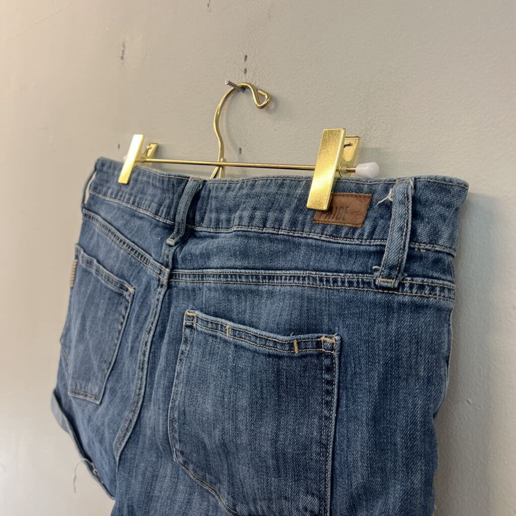 Paige Medium Wash Distressed Denim Shorts 28