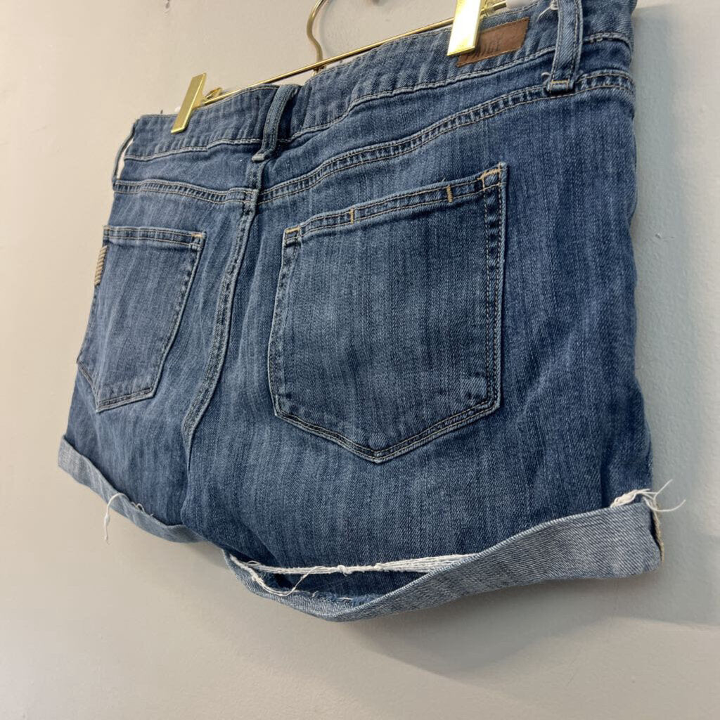 Paige Medium Wash Distressed Denim Shorts 28