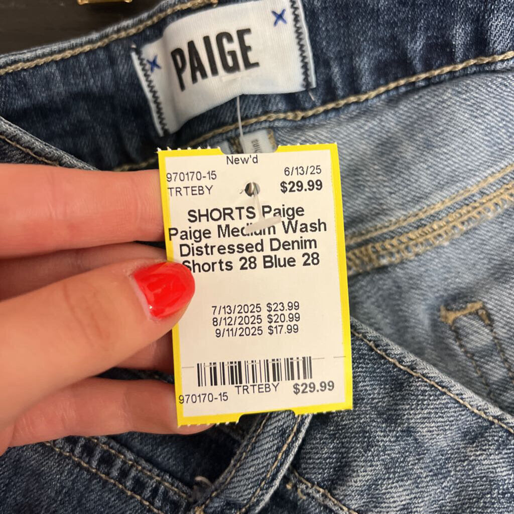 Paige Medium Wash Distressed Denim Shorts 28