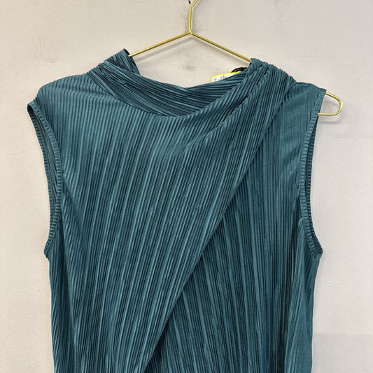 Zara Green Silky Pleated High Neck Sleeveless Top Small