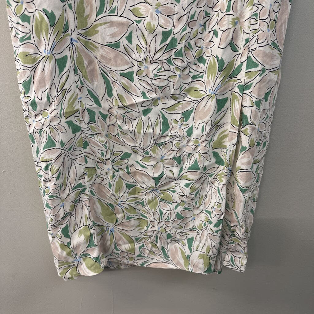 Reminiscence White/ Green Flower Print Short Puff Sleeve Maxi Dress Extra Large