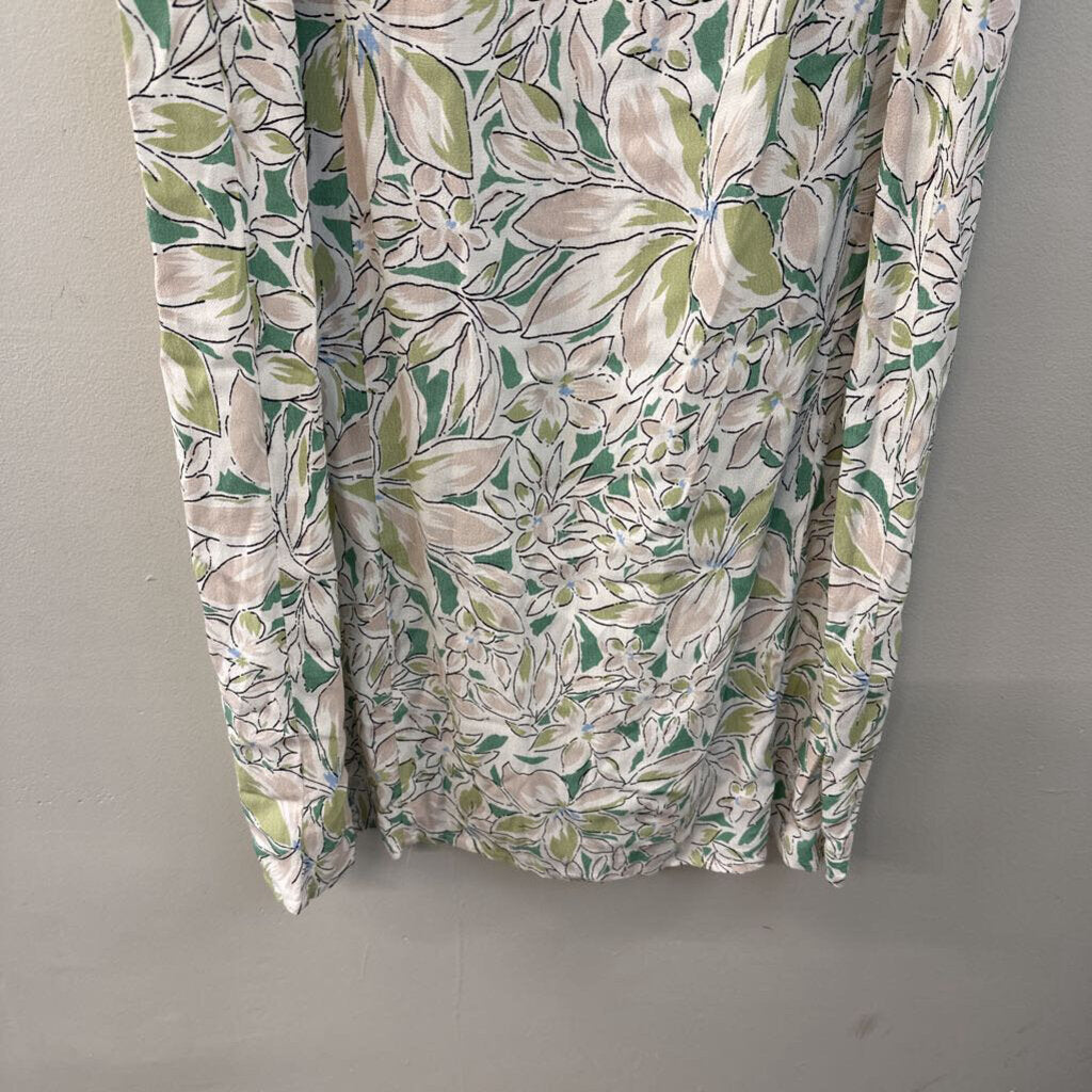 Reminiscence White/ Green Flower Print Short Puff Sleeve Maxi Dress Extra Large