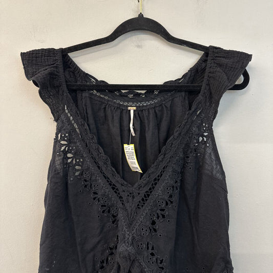 Free People Black Lace Detail Short Ruffle Sleeve Medium