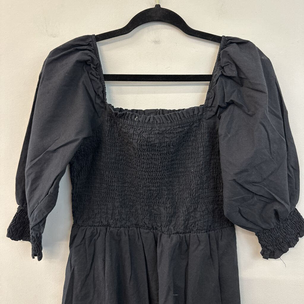 Sim and Sam Black Puff Sleeve Smocked Top Maxi Dress Large