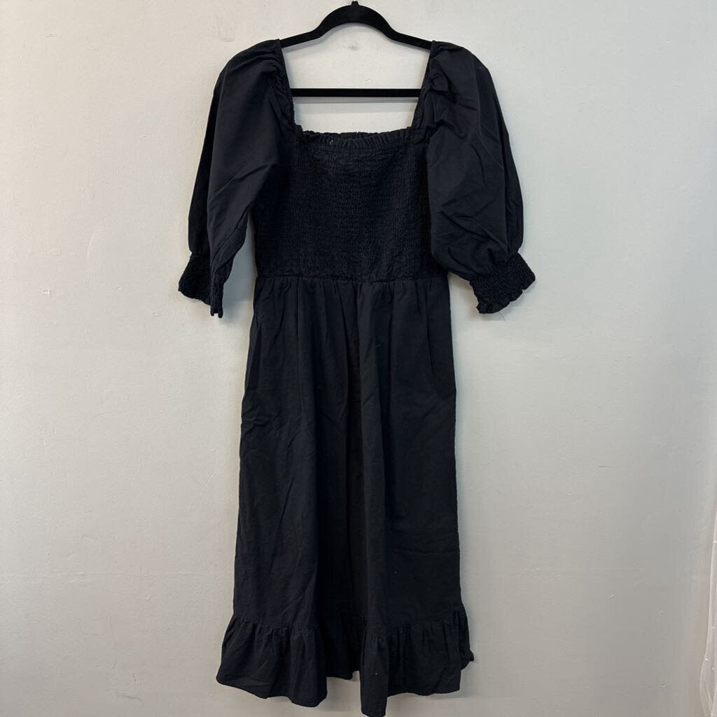 Sim and Sam Black Puff Sleeve Smocked Top Maxi Dress Large