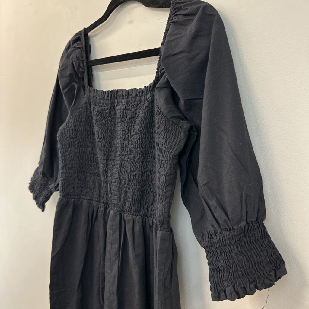 Sim and Sam Black Puff Sleeve Smocked Top Maxi Dress Large