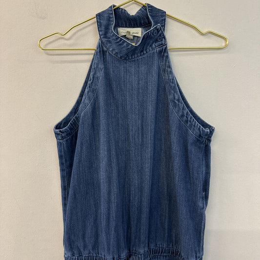 Cloth and Stone Dark Wash High Neck Denim Jumpsuit Small Anthropologie