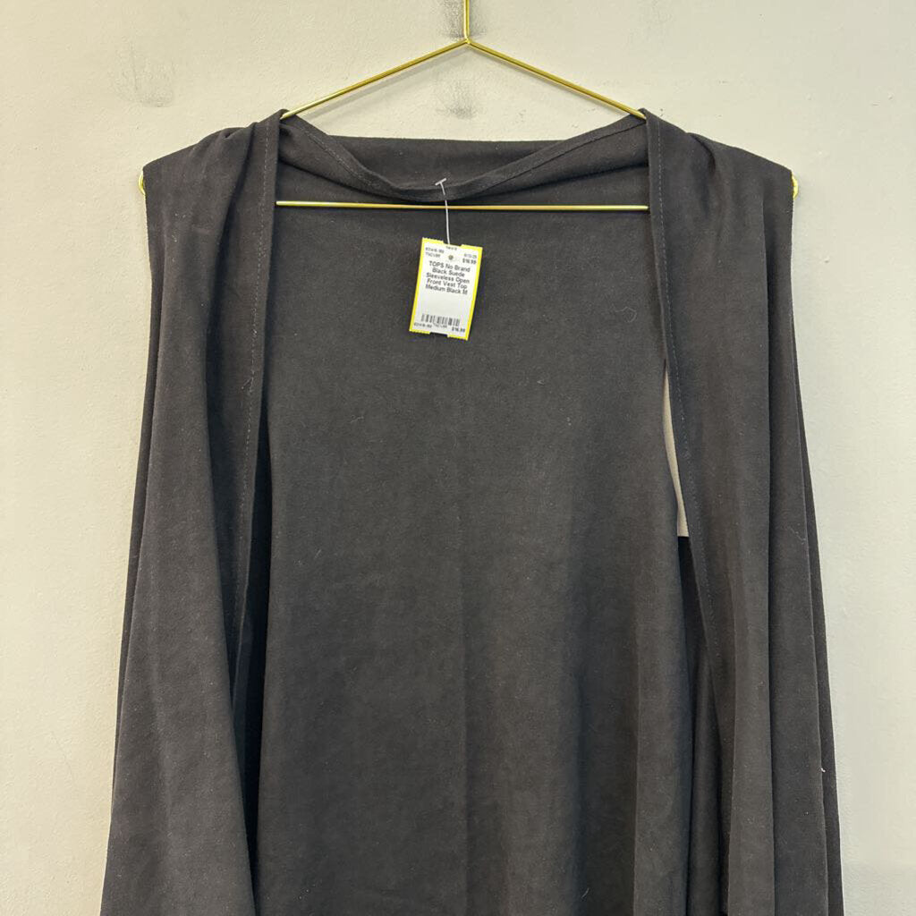 Black Suede Sleeveless Open Front Vest Top Medium