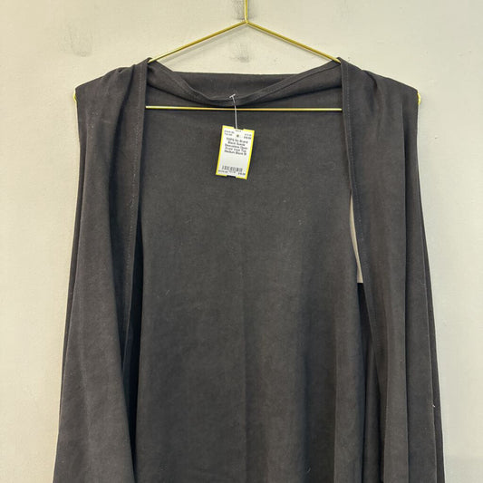 Black Suede Sleeveless Open Front Vest Top Medium