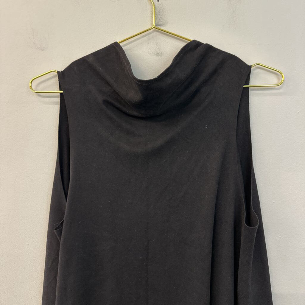 Black Suede Sleeveless Open Front Vest Top Medium