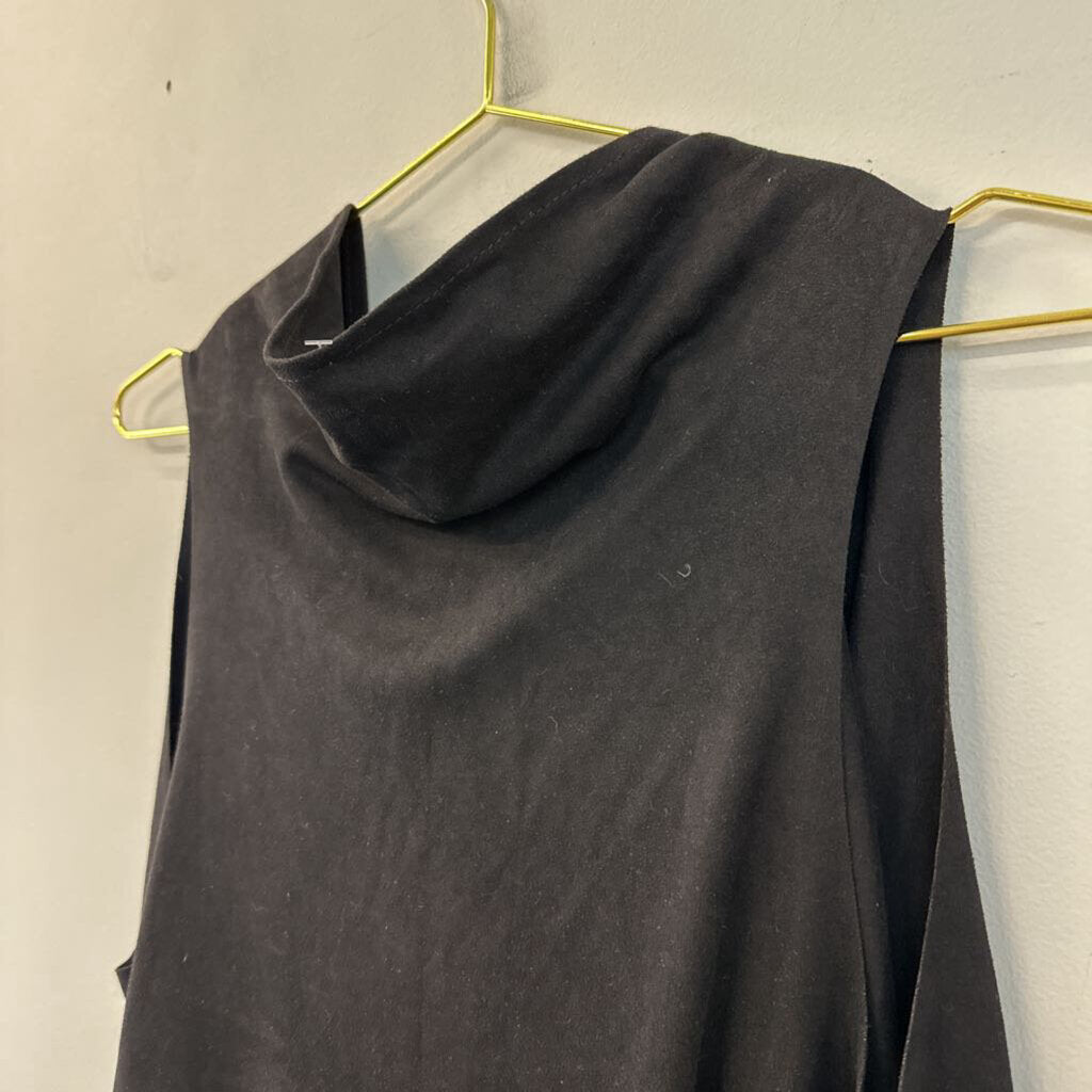 Black Suede Sleeveless Open Front Vest Top Medium