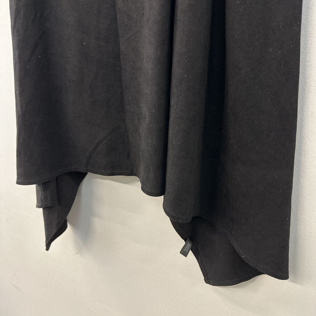 Black Suede Sleeveless Open Front Vest Top Medium