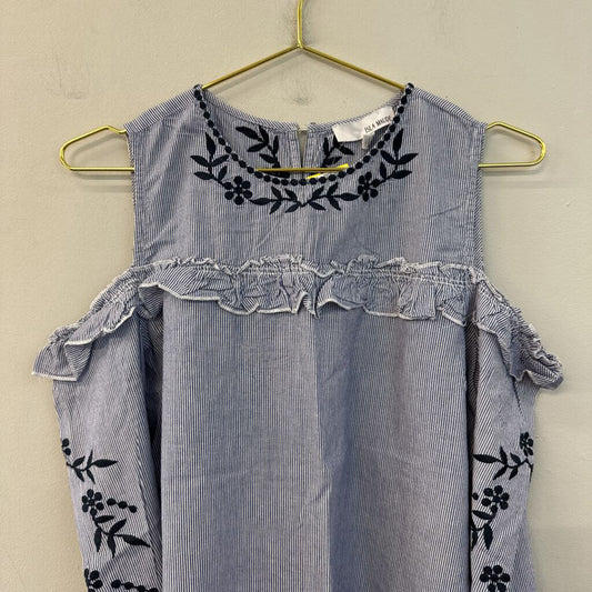 Isla Maude Blue/ White Striped Long Sleeve Cold Shoulder Top Large