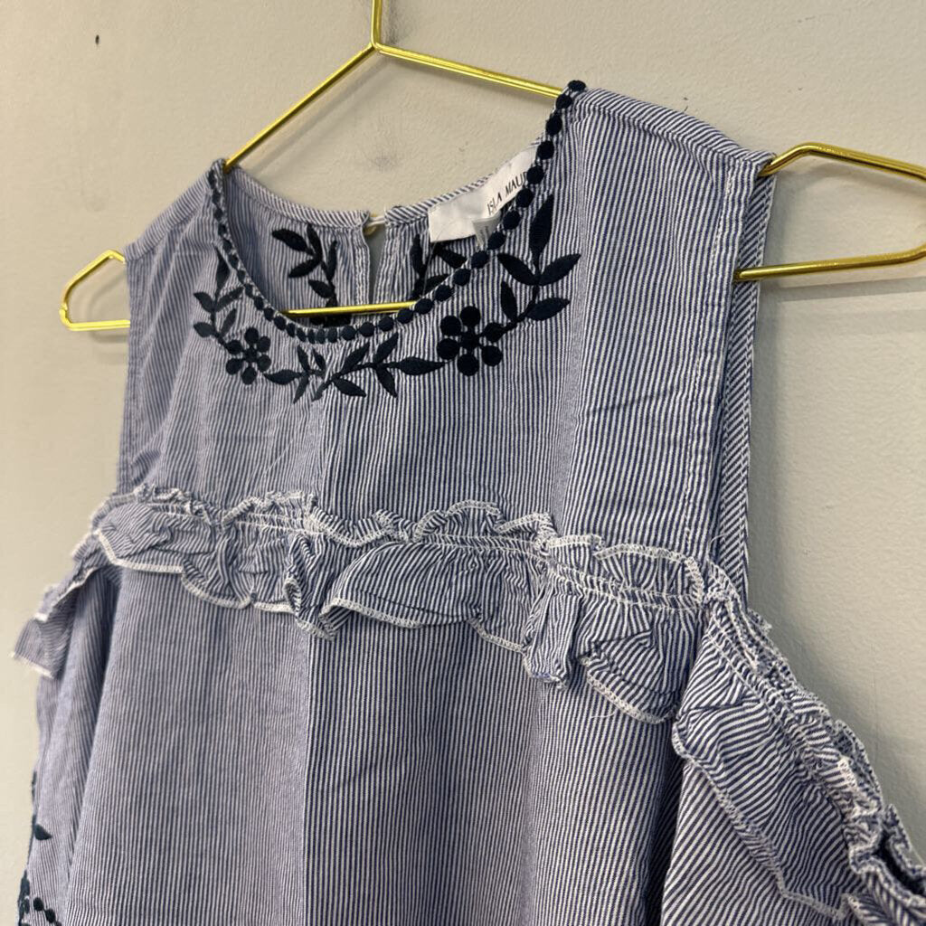 Isla Maude Blue/ White Striped Long Sleeve Cold Shoulder Top Large