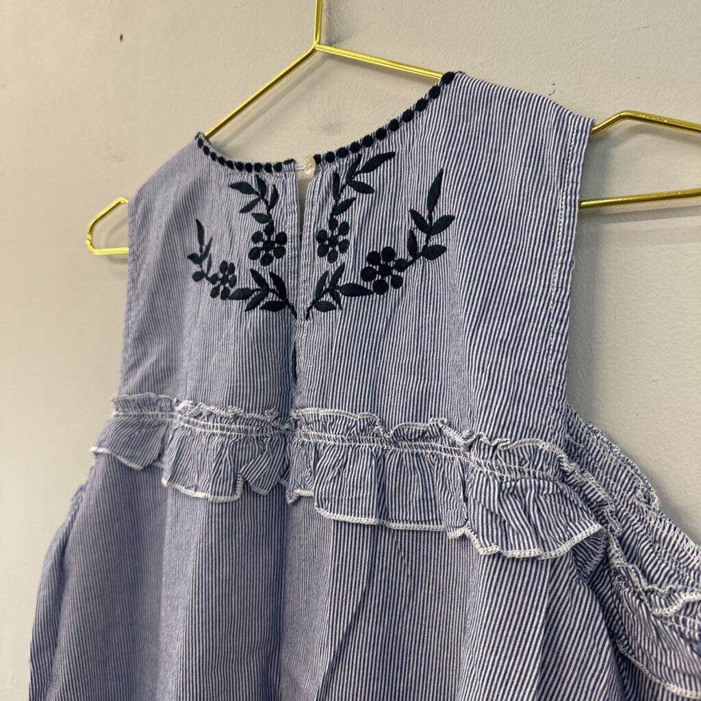 Isla Maude Blue/ White Striped Long Sleeve Cold Shoulder Top Large