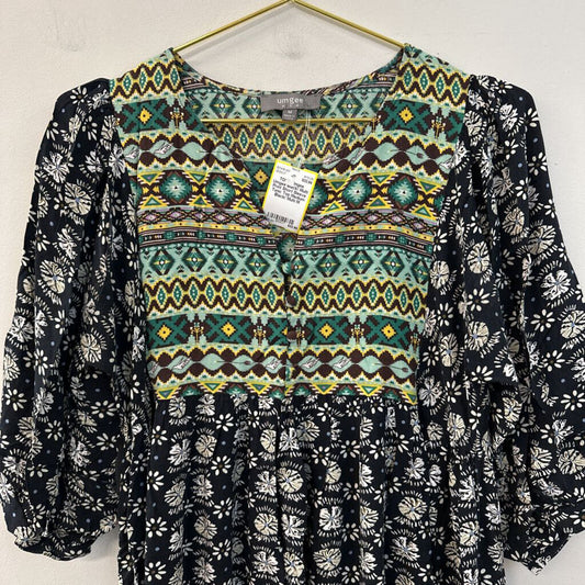 Umgee Black/ Multi Print Short Sleeve Tunic Top Medium