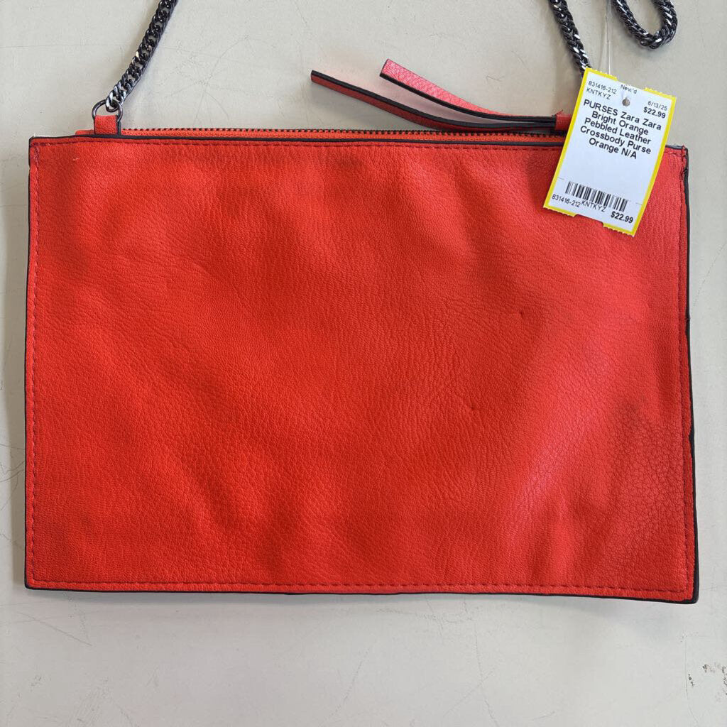 Zara Bright Orange Pebbled Leather Crossbody Purse