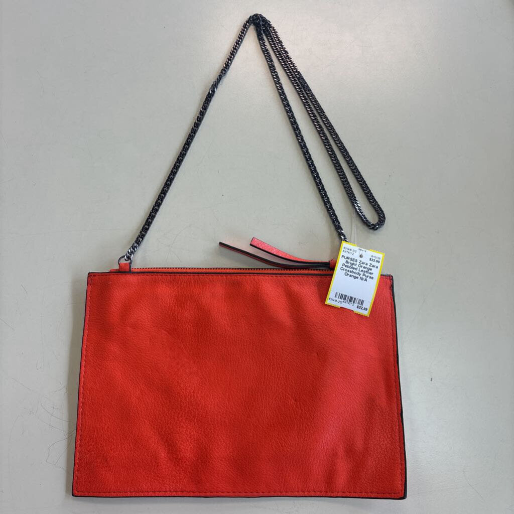 Zara Bright Orange Pebbled Leather Crossbody Purse