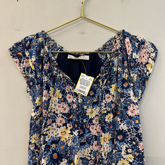 Loft Blue/ Multi Flower Print Short Sleeve Top Extra Small