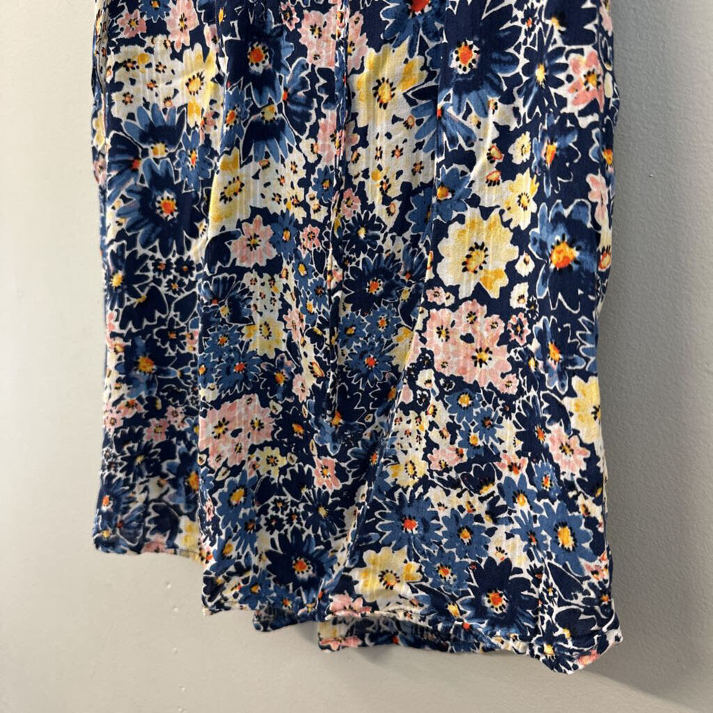 Loft Blue/ Multi Flower Print Short Sleeve Top Extra Small
